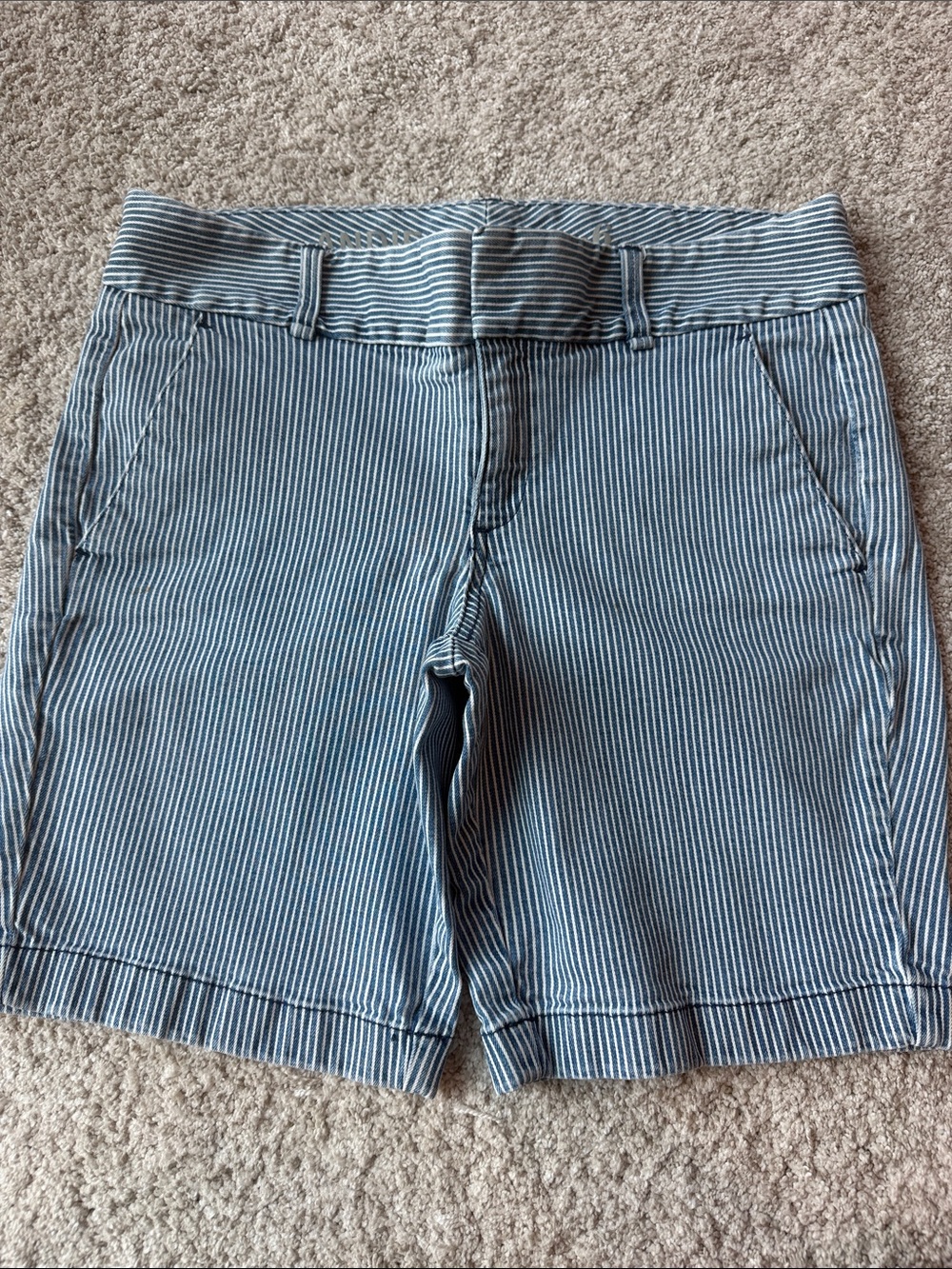 J. Crew Navy and White Pinstriped Bermuda Shorts